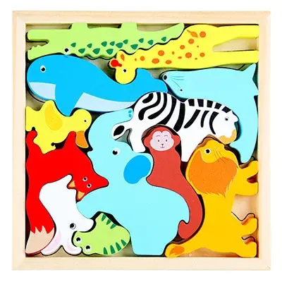 Thumbnail: Montessori Wooden Toys 3D Jigsaw Puzzle Tangram Math Toys Baby Hand Grasp Board