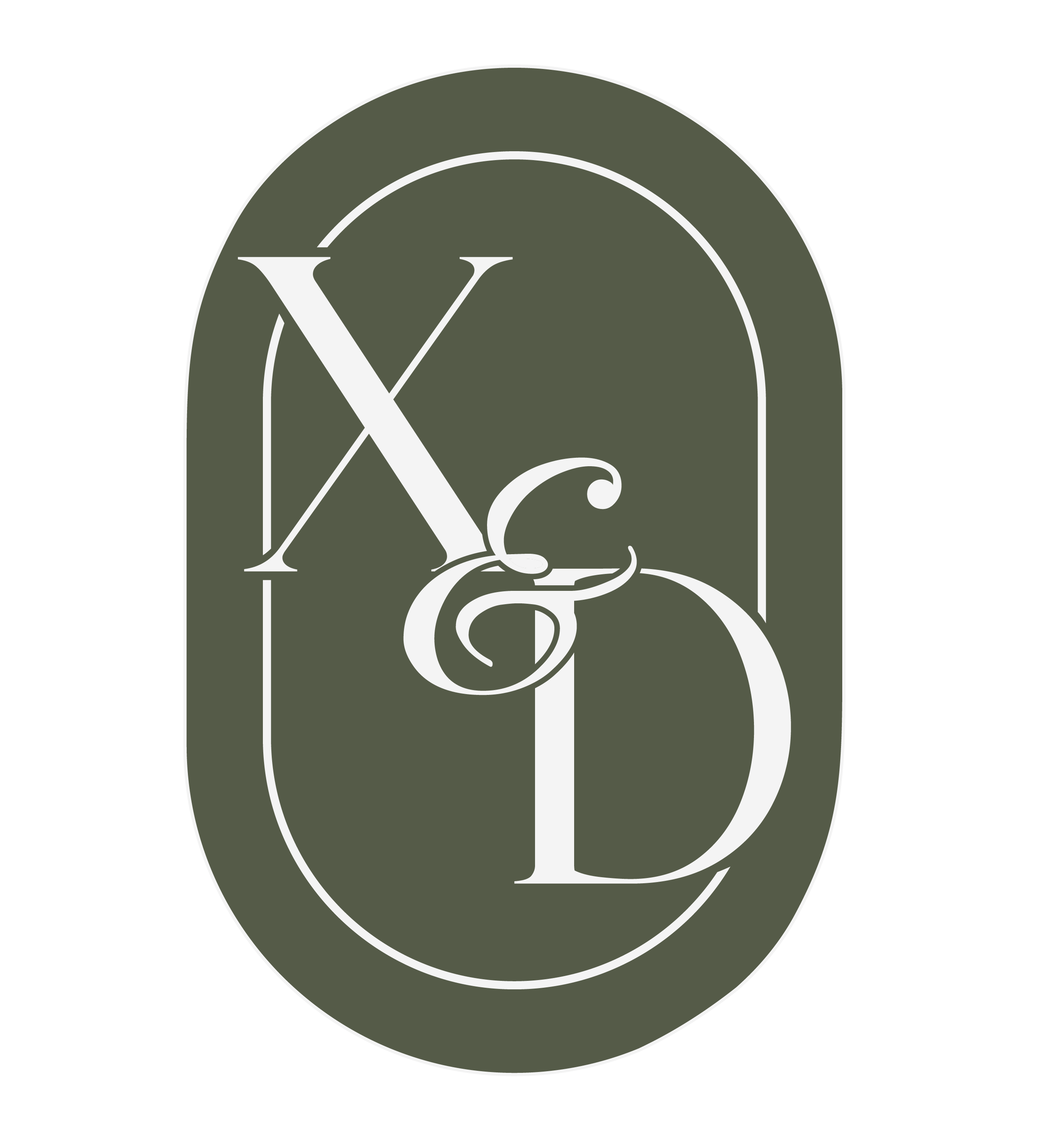 Logotipo con las letras X y D entrelazadas en un óvalo