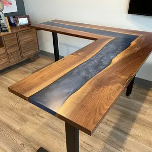 Walnut River Corner Desk with Metal Legs