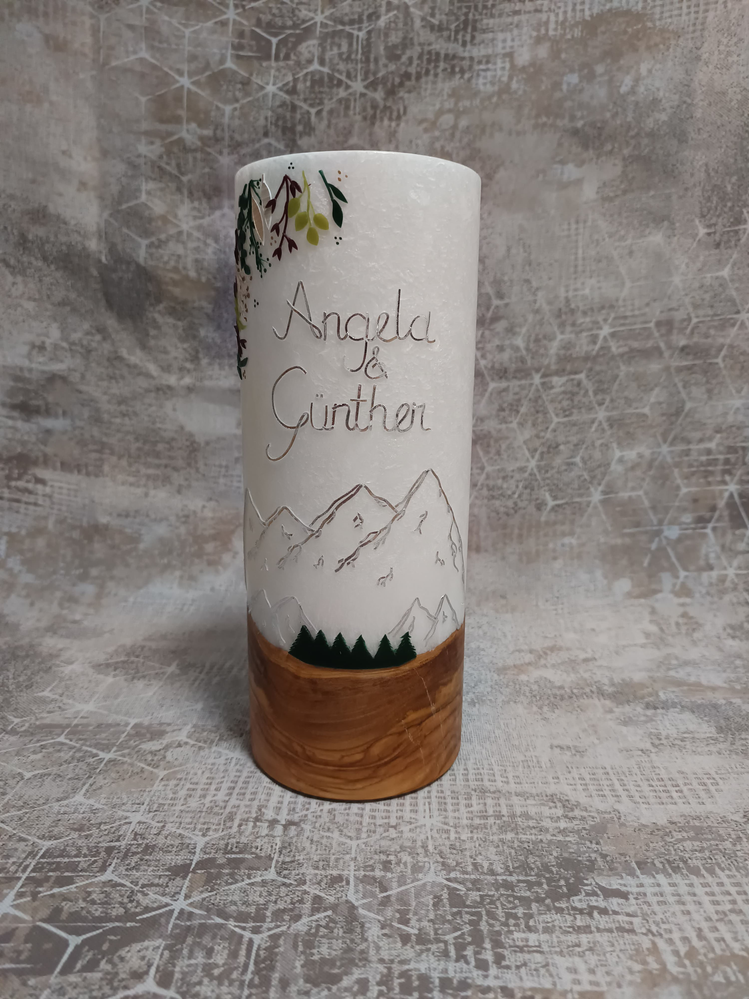 Hochzeitskerze Berge m. Blumen 4