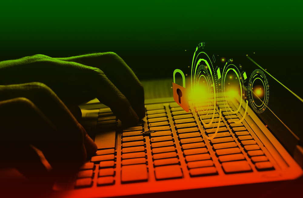 Image of person with keyboard with image of padlock