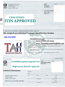 ITIN APPROVAL NOTICE 565 FOR CONTACT PAG