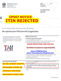 ITIN APPROVAL NOTICE 567 FOR CONTACT PAG