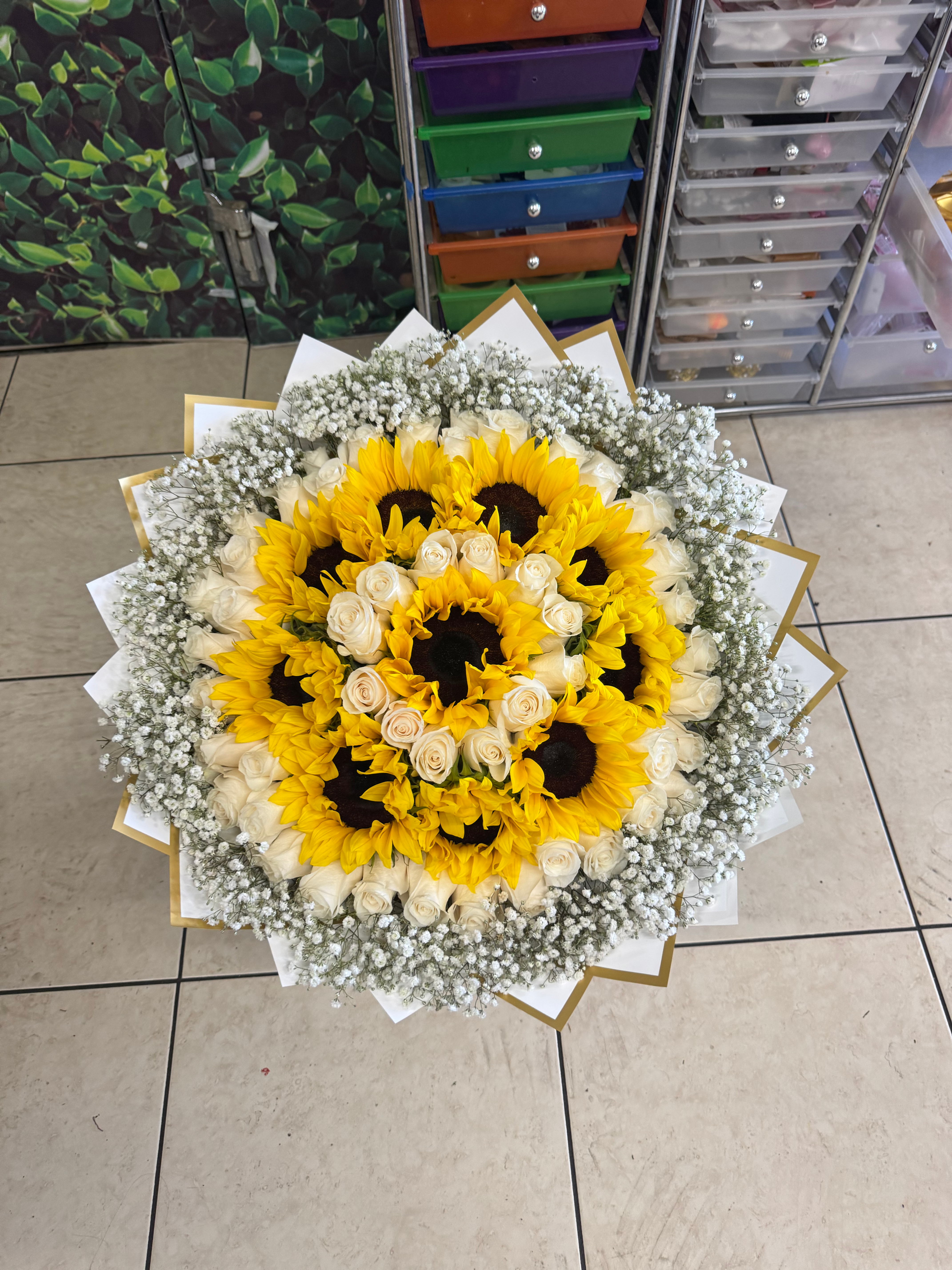 White Rose and sunflower Bouquet