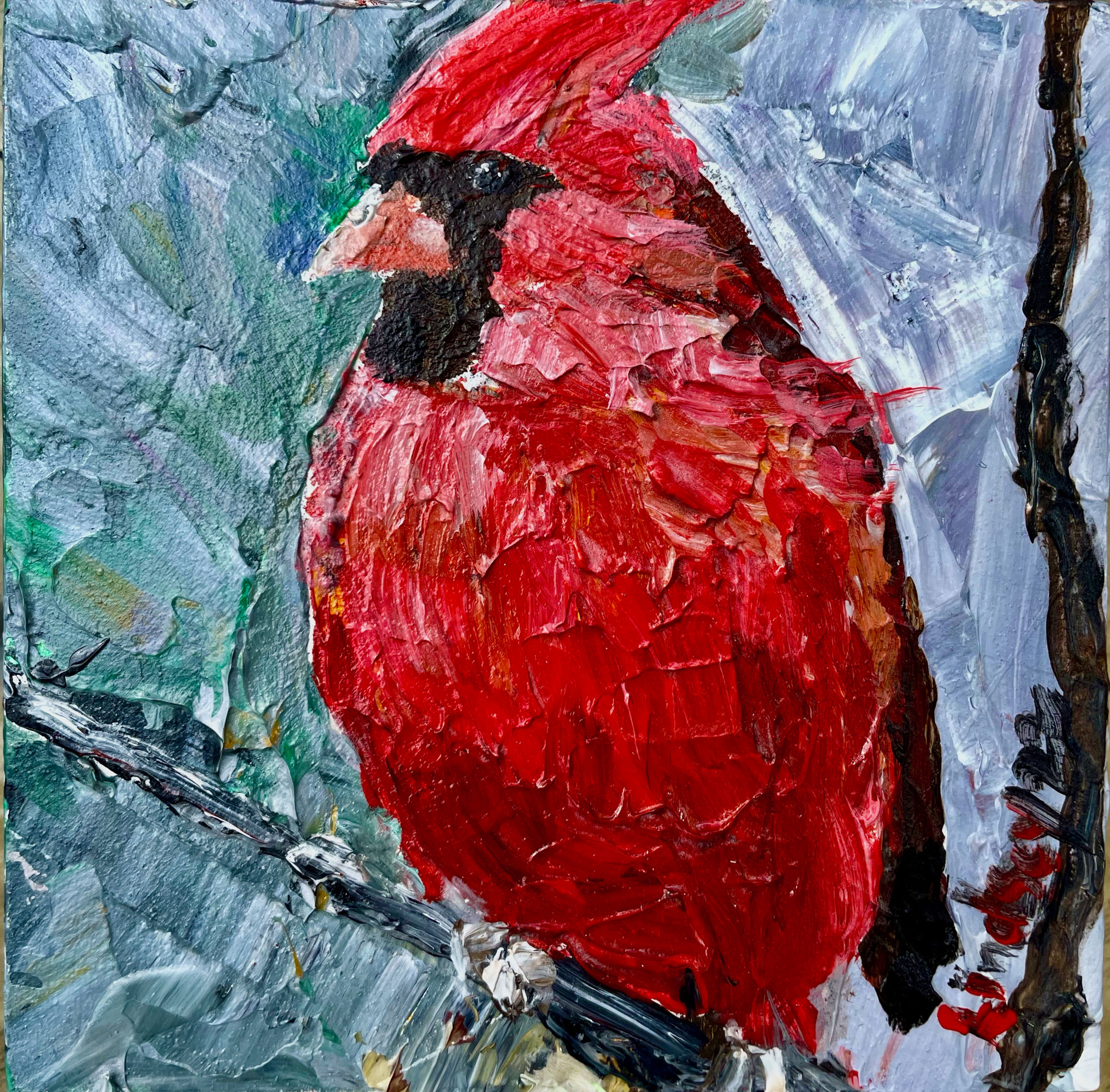 "The Boss" Male Cardinal - set of 5 notecards-5" x 5"