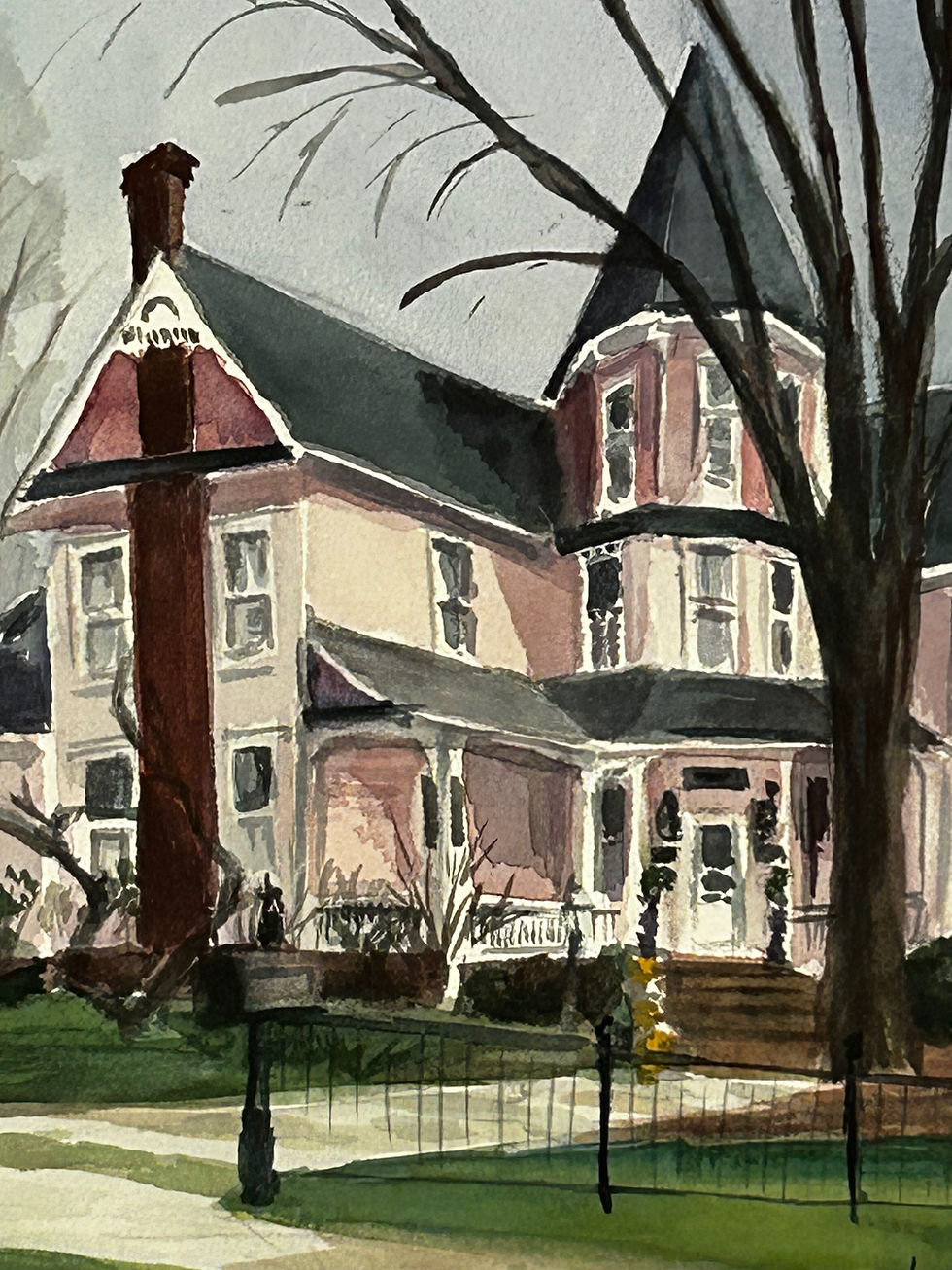 Thumbnail: The Pink House in Winter-watercolor_14 x 11
