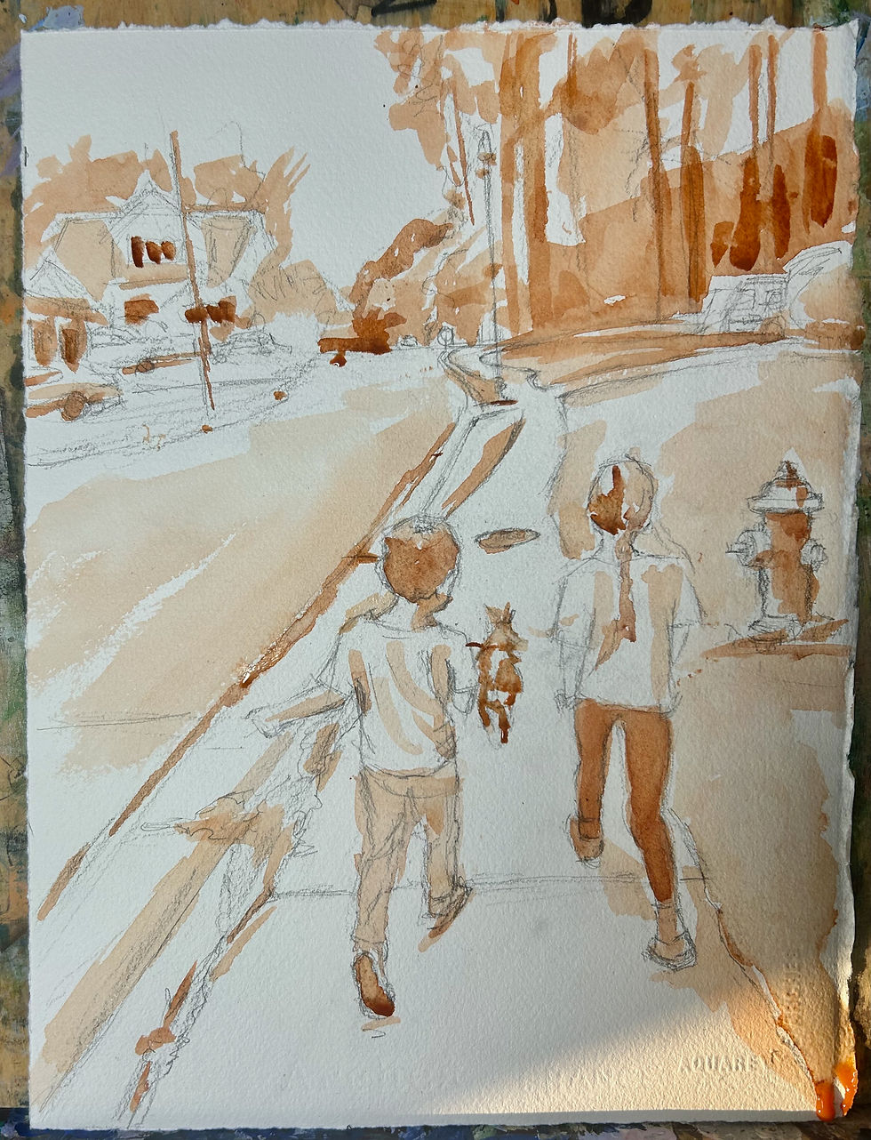 Underpainting in burnt sienna 
