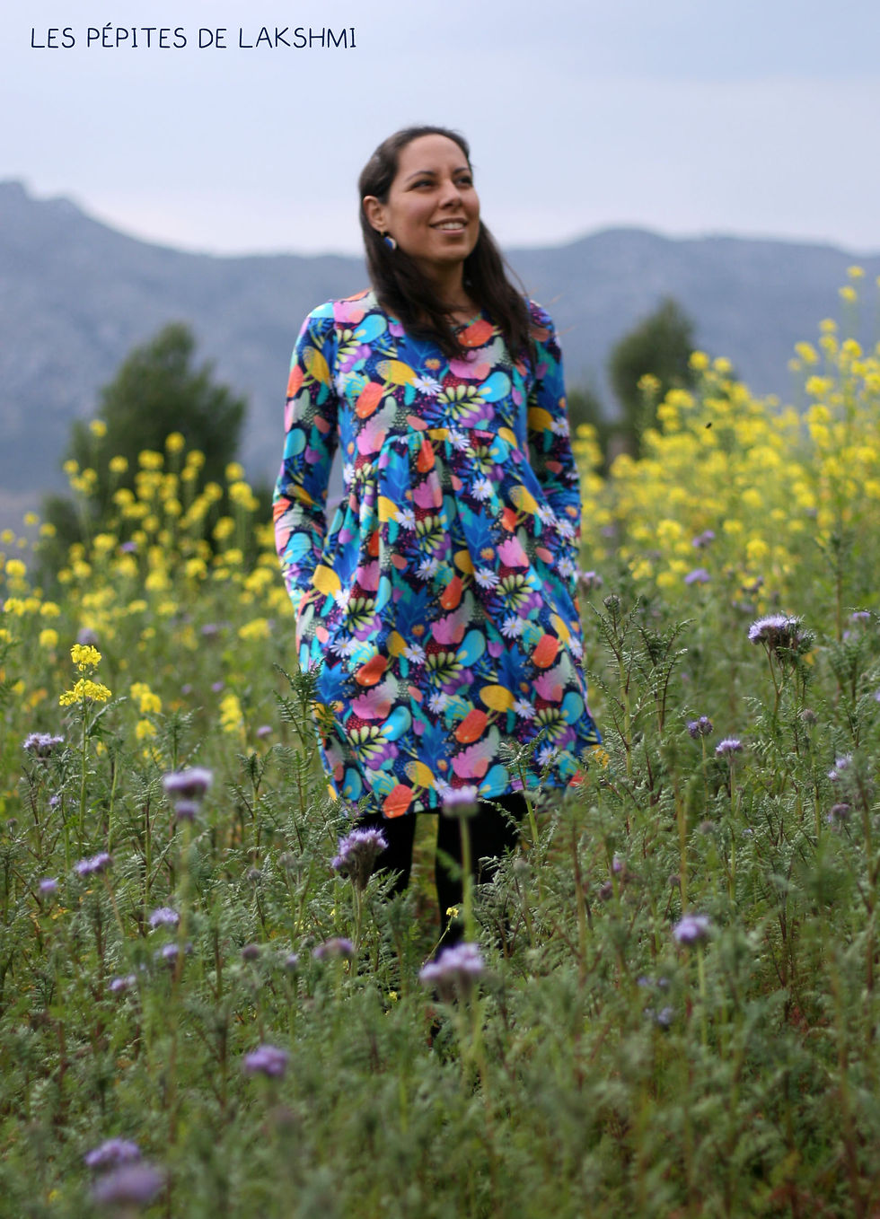 Miniature : Robe Gaya Fleurs moutarde - 34-52