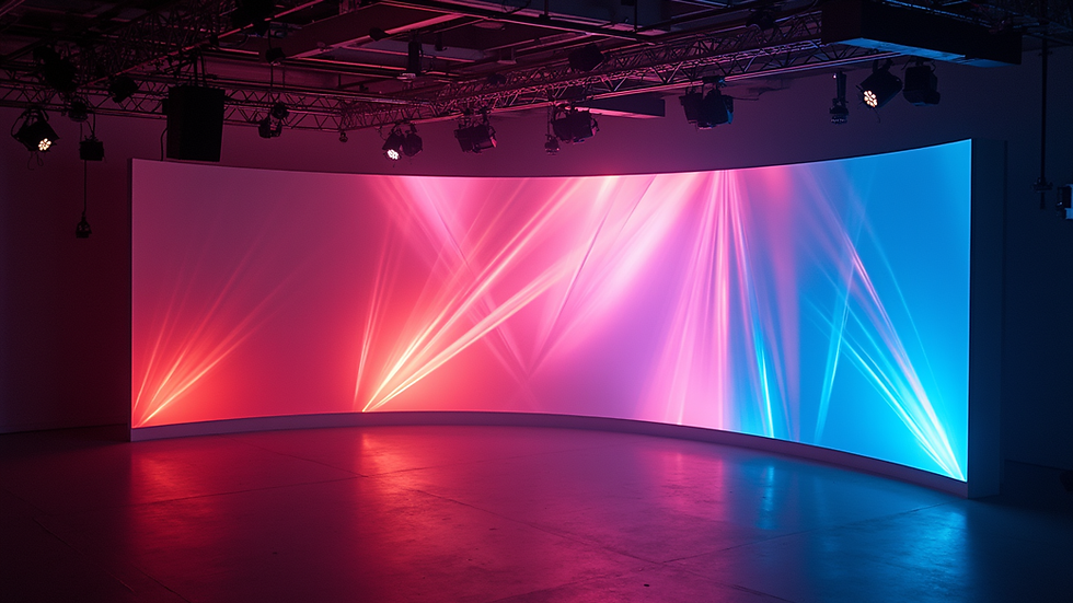 High angle view of LED video wall setup in a Miami event venue