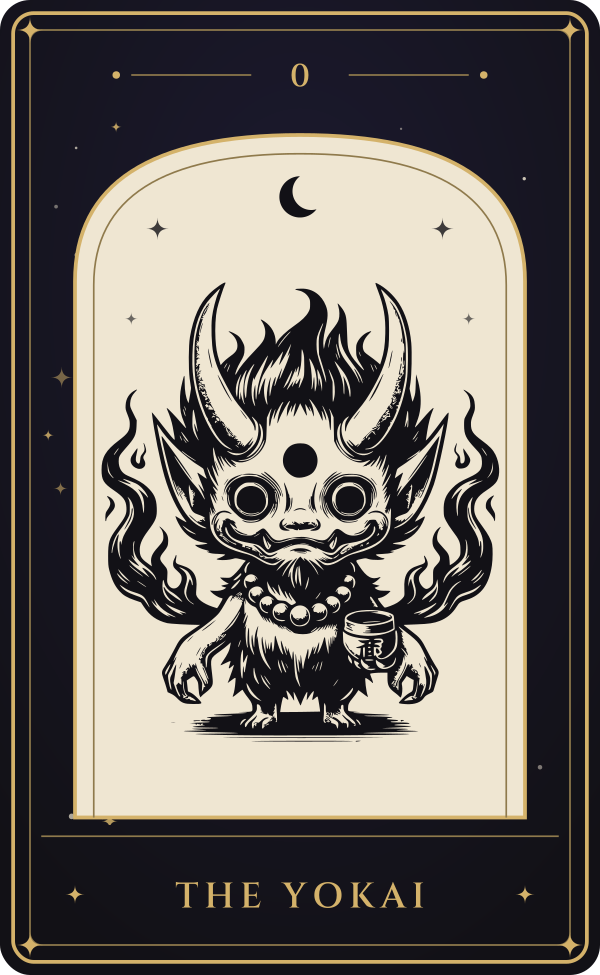 Tarot-style card: The Yokai, featuring the Yokai mascot