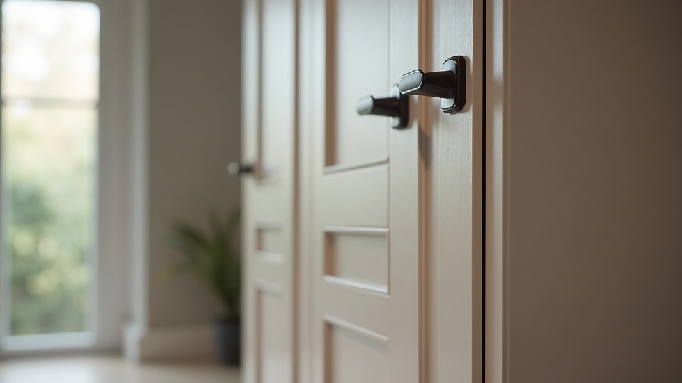 Close-up view of a custom kitchen door with a smooth matte finish