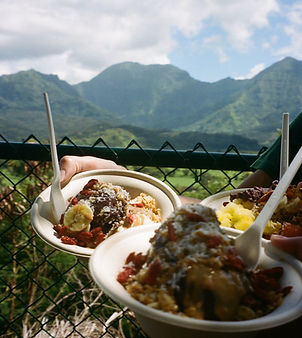 Acai bowls positioned with mountains showing in the background to show the amazing location of the acai shop.  