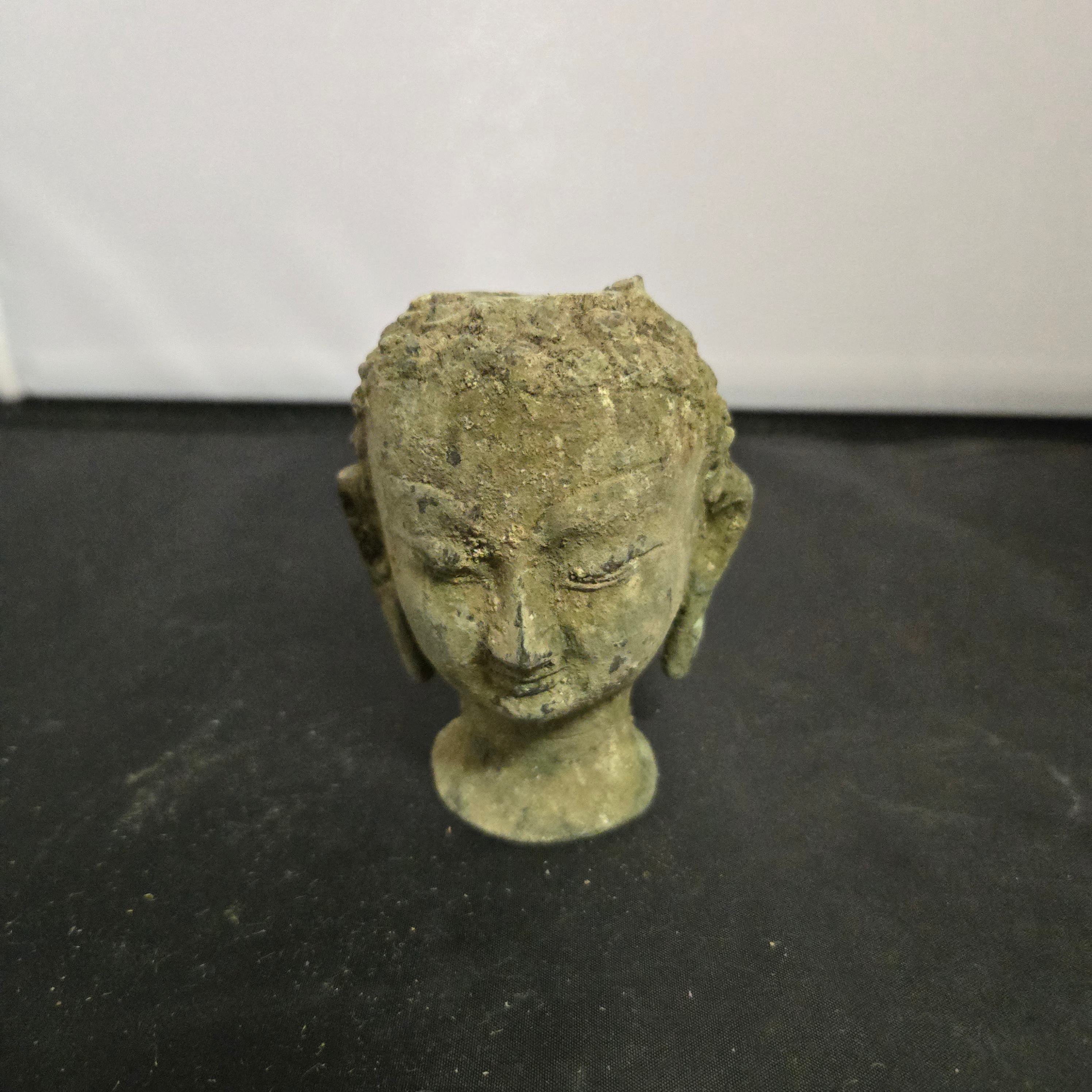 Boeddha hoofd koper ge-oxideerd 8cm