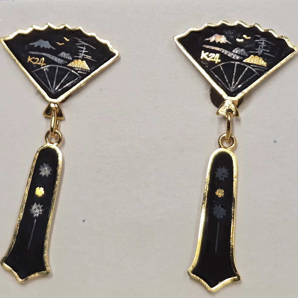 Japanse K24 damascene oorbellen waaier plus