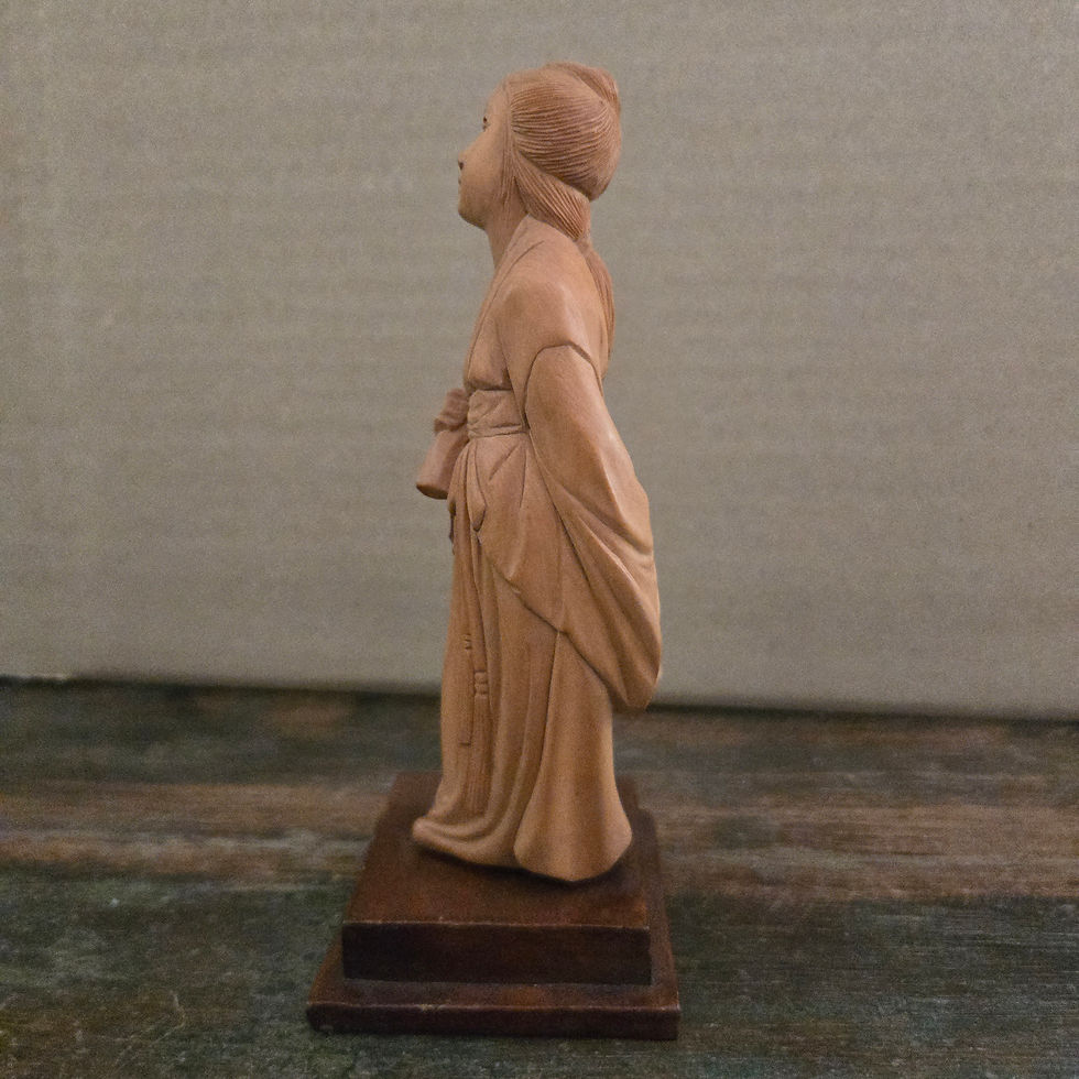 Thumbnail: Paar Vintage Chinese Buxushouten Beelden – Hofdames (18 cm)