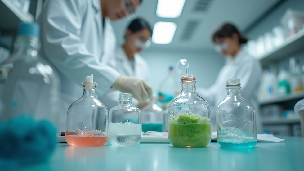 Close-up view of a laboratory setup with eco-friendly materials