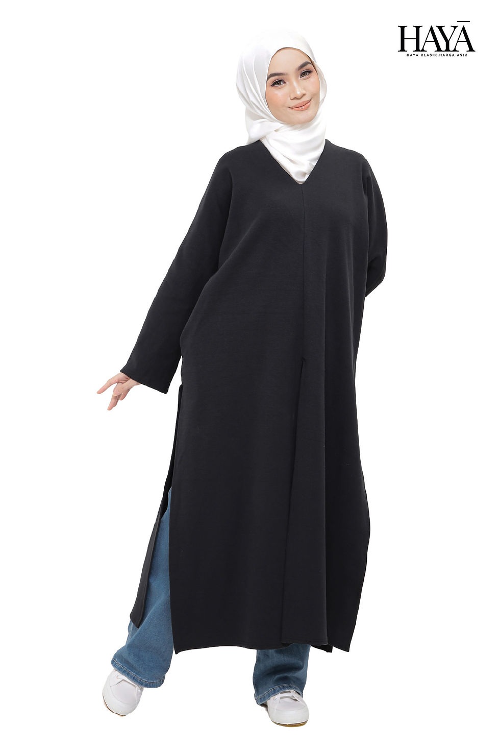 Thumbnail: V-neck Slit-front Maxi Long Dress