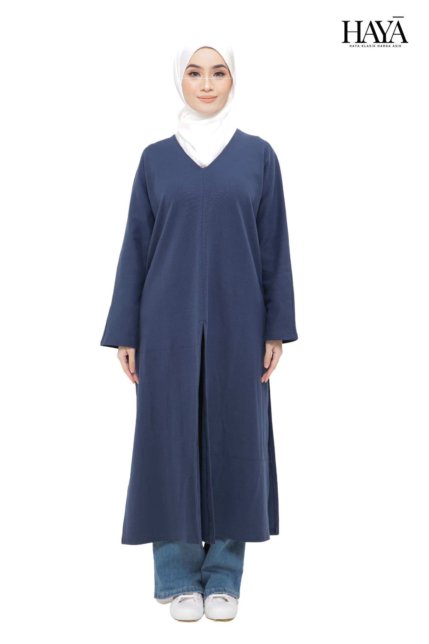 V-neck Slit-front Maxi Long Dress