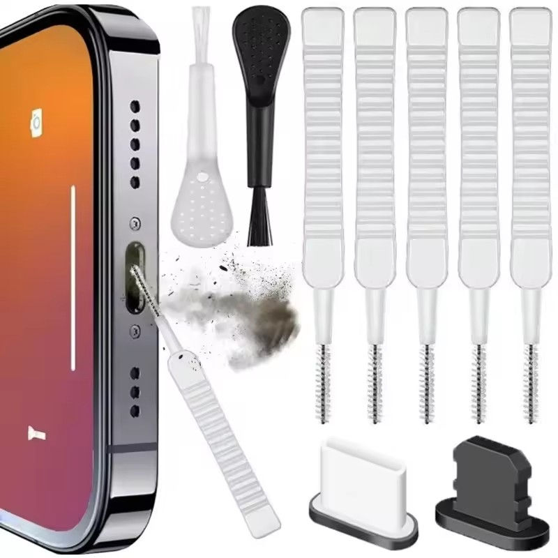 Mobile Phone Speaker Charging Port Cleaning Set Dust Plug for iPhone 16 15 14 Ea