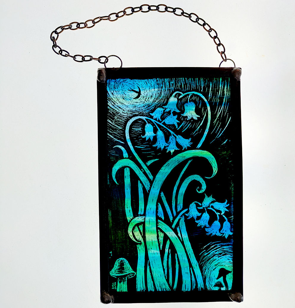 Spring Bluebells, handmade stained glass