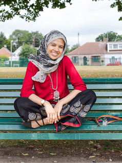 portrait cultural dress on bench