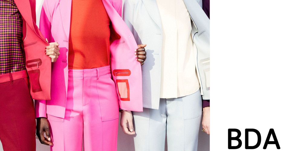 womenswear suiting red pink blue tailoring colourful blazer trousers