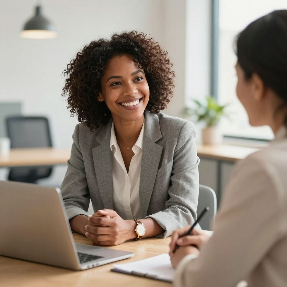 Client and credit consultant reviewing a credit report together at a laptop