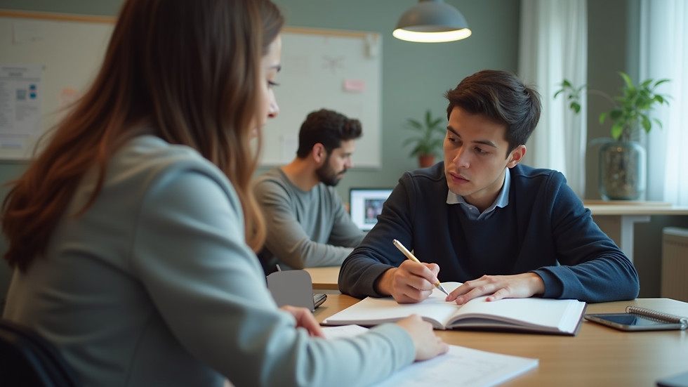 Eye-level view of a student studying with a tutor