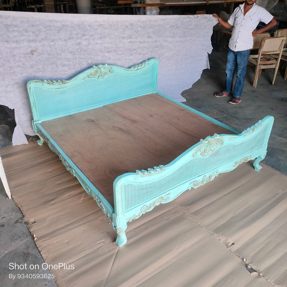 Hand carved antique finish cane bed