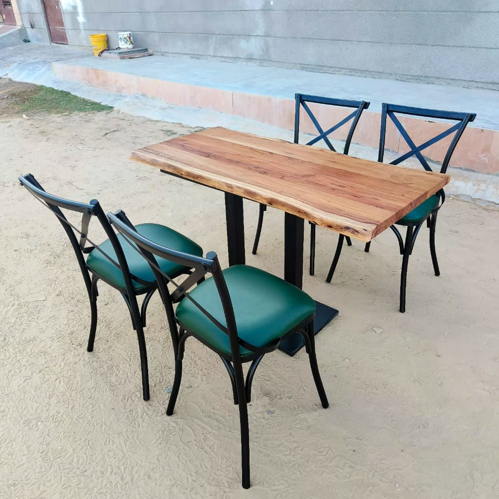Industrial restaurants live edge dining table and cross back chair