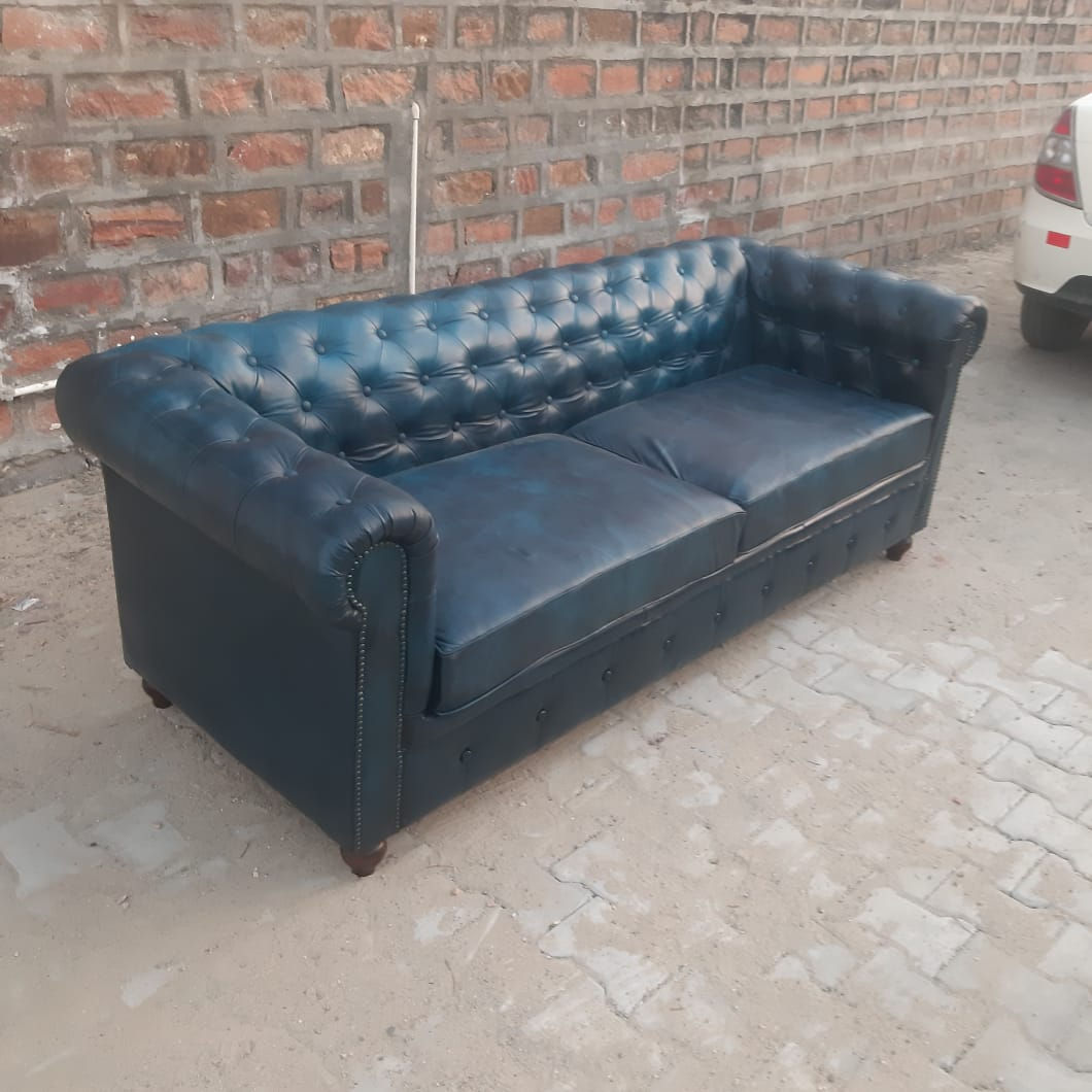 blue chesterfield sofa genuine leather