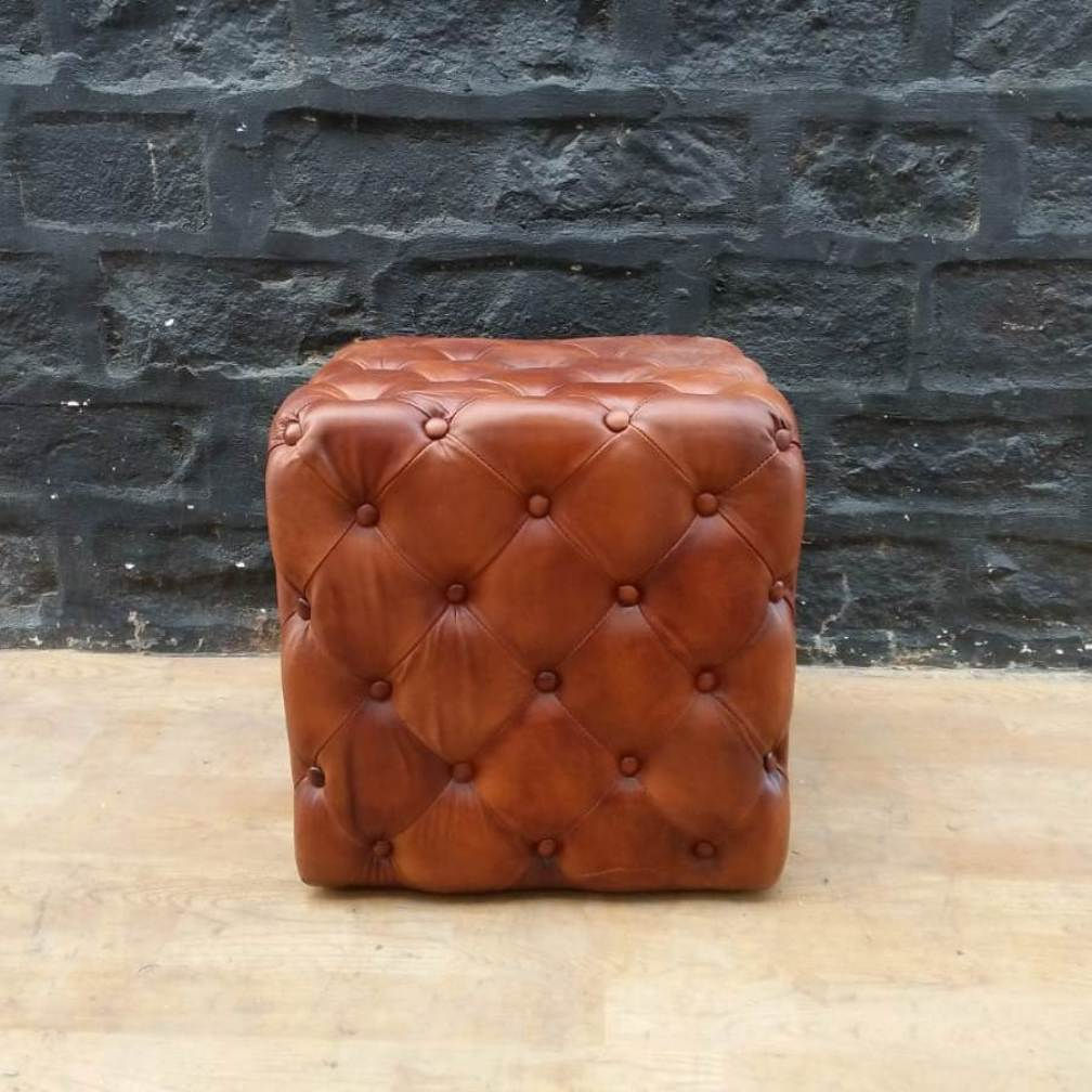 cubic chesterfield leather pouffe
