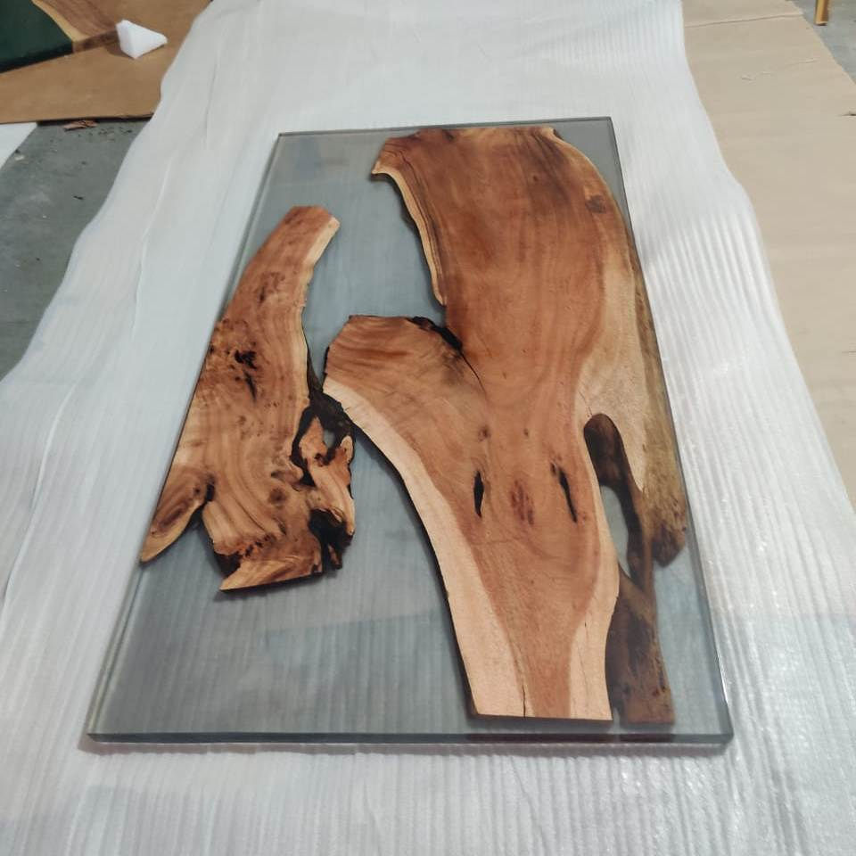 single slap live edge wood epoxy resin table top
