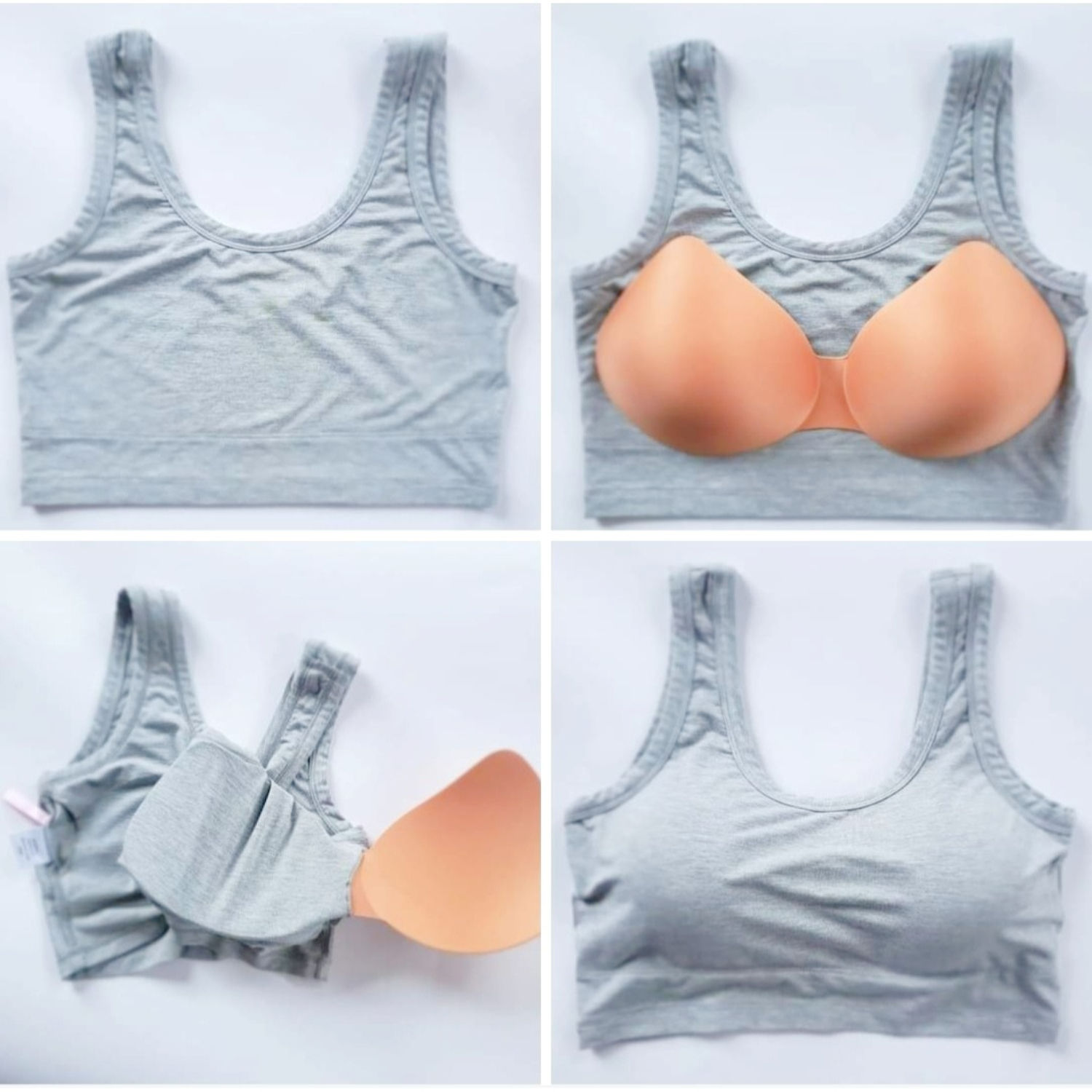 the busted tank modal cami pocketed mastectomy bra heather gray shown with optional breast forms