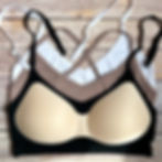 the busted tank modal plunge pocketed simple pocketed mastectomy bra white taupe black shown with optional breast forms