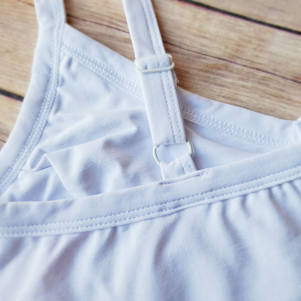 Thumbnail: the busted tank basic beauty pocketed mastectomy bra white strap shown close up