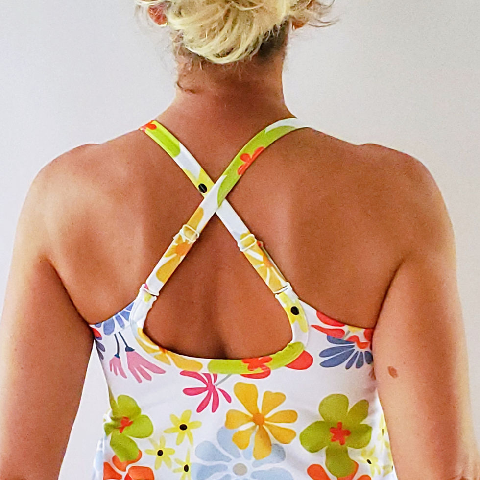 Thumbnail: the busted tank pocketed mastectomy swimwear loose fit mastectomy tankini retro floral cross strap convertible straps