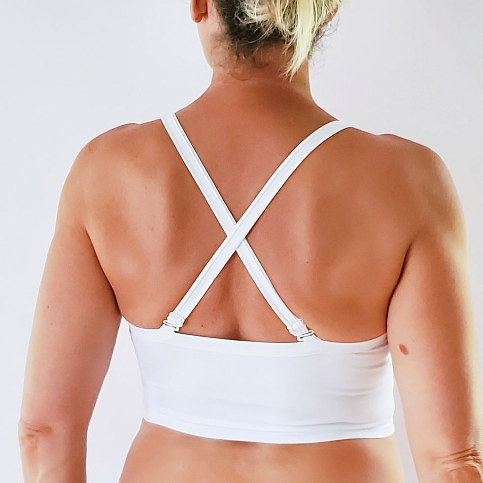 Thumbnail: the busted tank poly pocketed mastectomy wide strap bra for single and double mastectomy flat bra cross straps