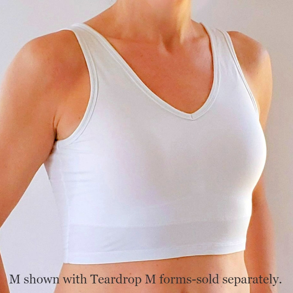 the busted tank v-neck pocketed mastectomy bra white with breast forms inserted