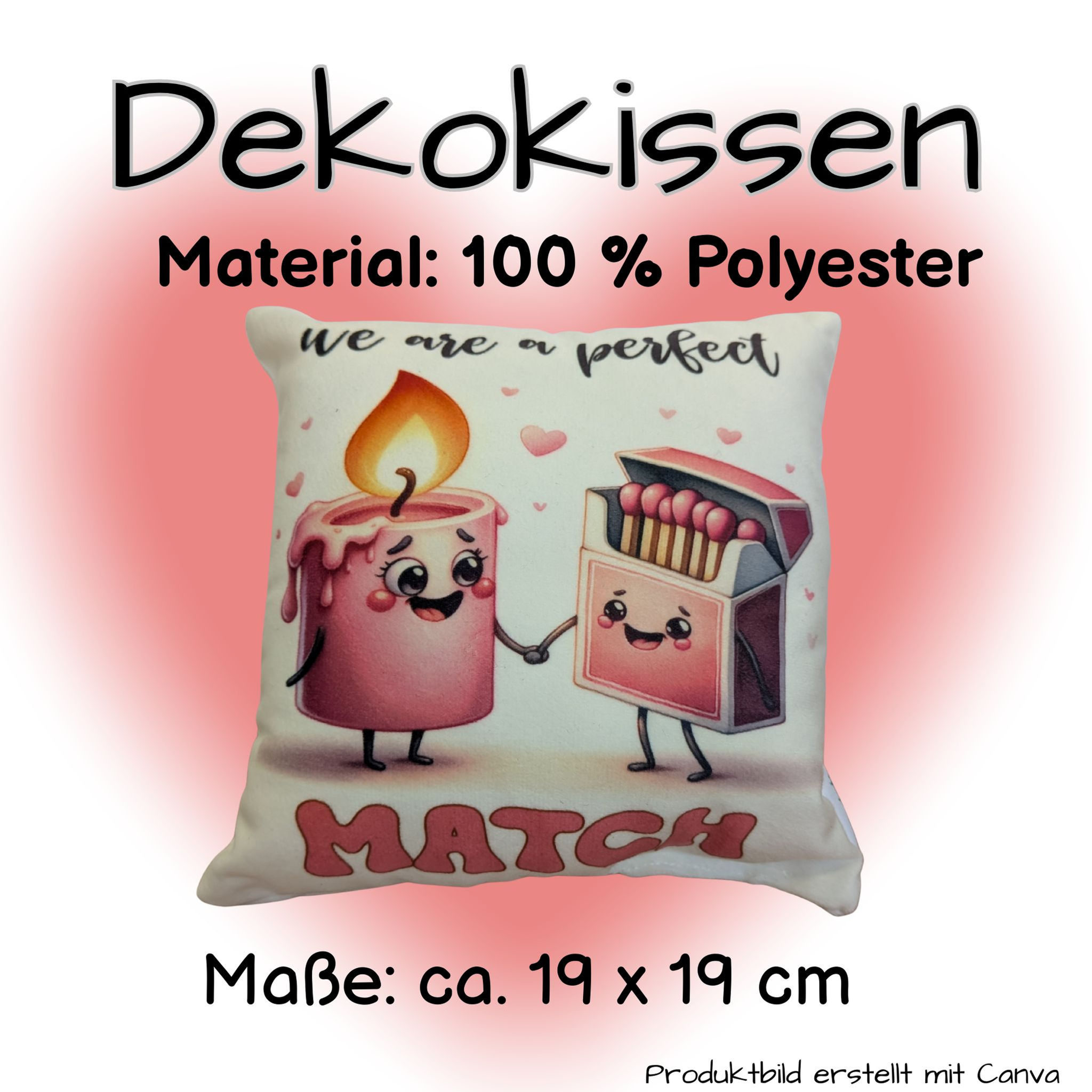 weiches Dekokissen "Streichholz und Kerze"
