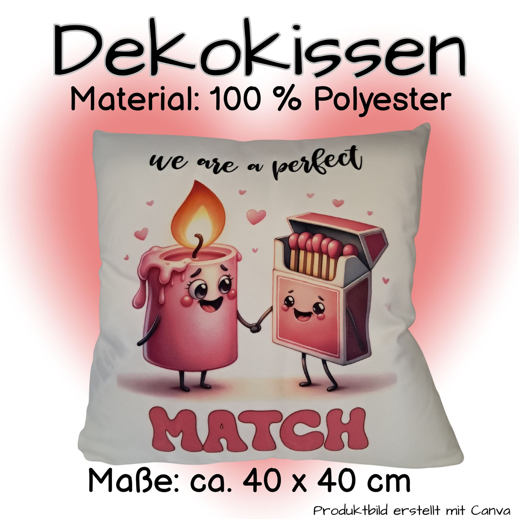 weiches Dekokissen "Streichholz und Kerze"