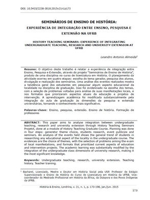 Seminários de ensino de história: experiência de integração entre ensino, pesquisa e extensão