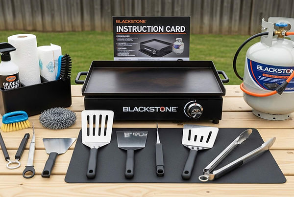 Complete Blackstone griddle rental package with all cooking tools and supplies included