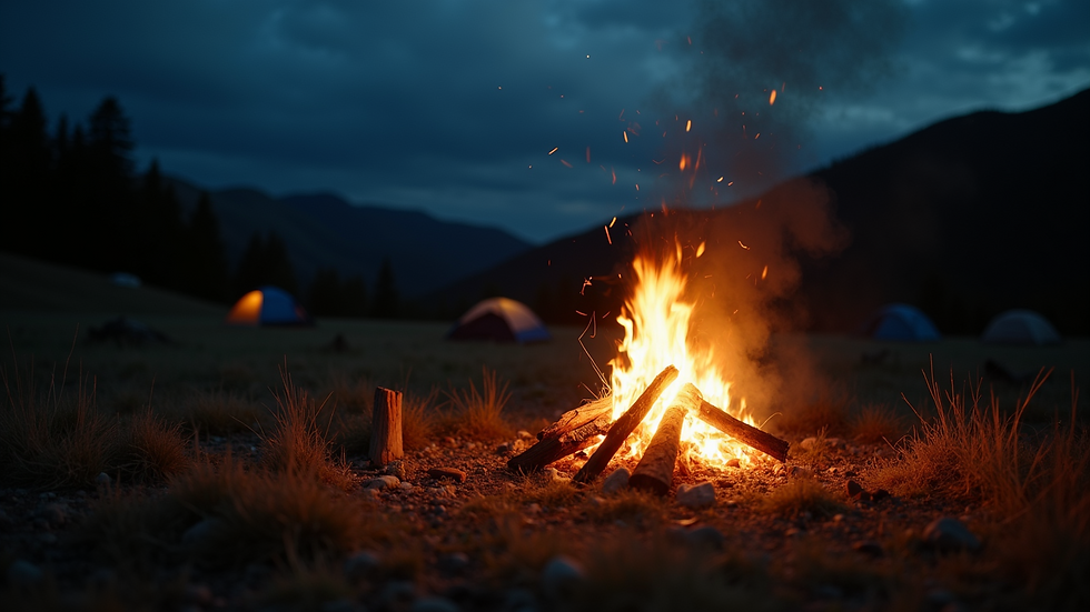 Close-up view of a campfire illuminating the night
