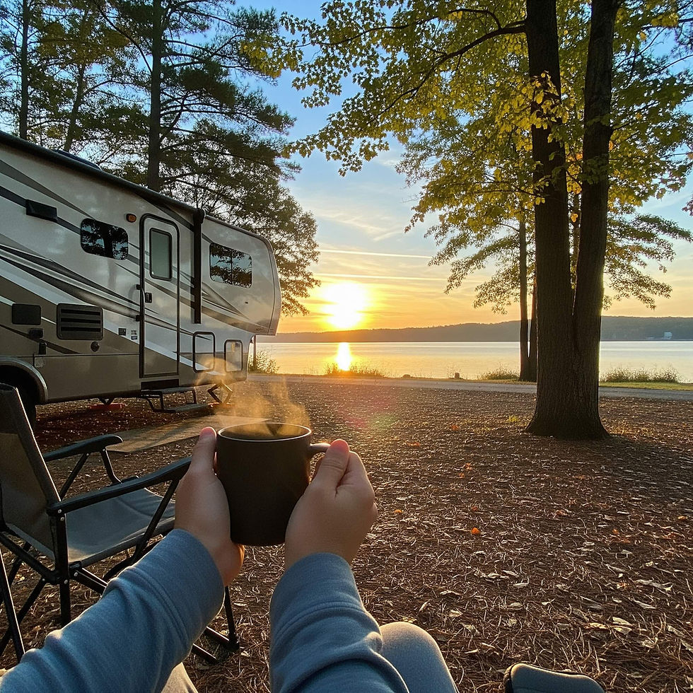 Perfect morning coffee with lake sunrise views
