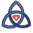 Serenity Medical's Logo - a purple triquetra with a heart in the center and a plus sign in the heart.
