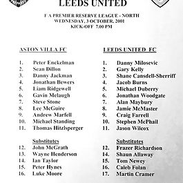 🟥 3 Oct 2001 Villa 0-2 Leeds