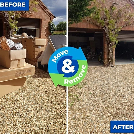 Before and after of boxes removed from outside garage