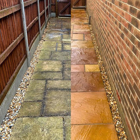 Before and after of driveway path cleaning