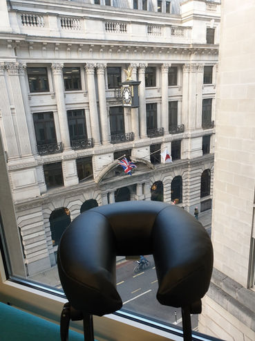 Mobile massage chair with view of offices